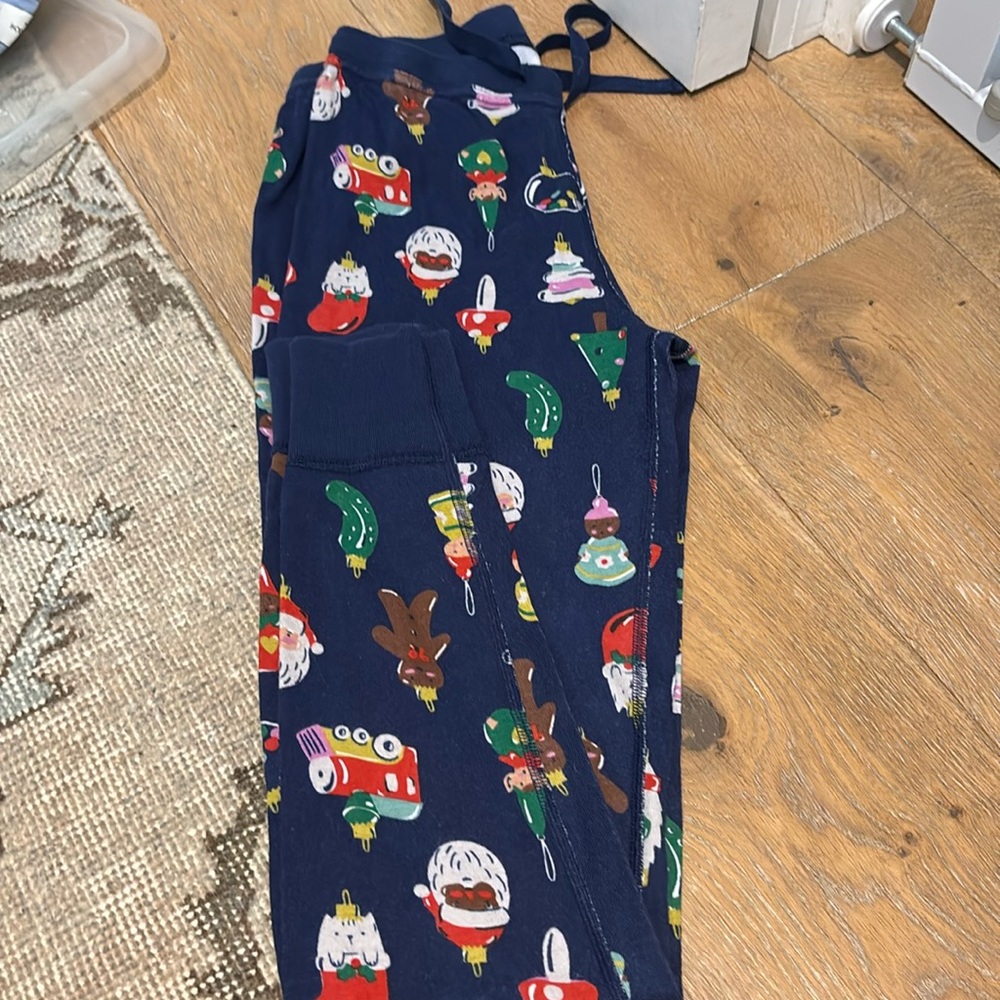 Hanna Andersson Christmas long john pajama pants navy blue ornaments xs